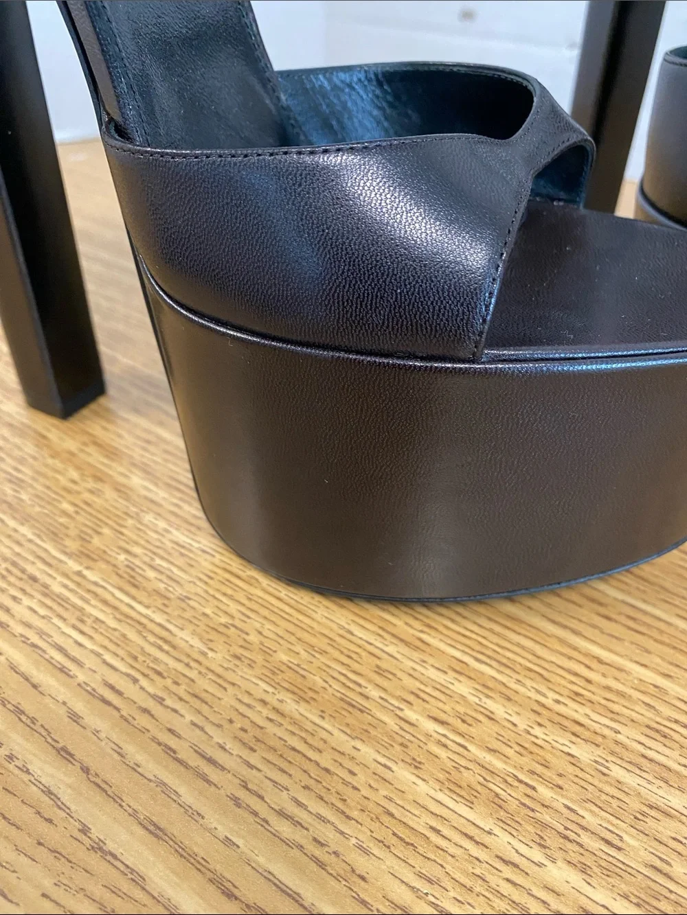 Saint Laurent Black Leather Platform Sandals with Straps
